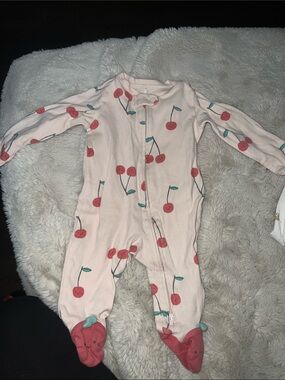 Unbranded Pink Cherry Print Baby One-Piece Footed Pajamas